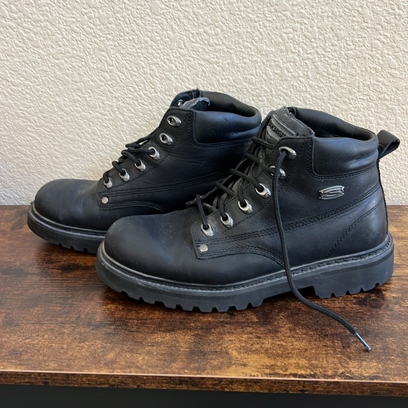 Skechers men’s platform combat boots size 9 black leather Y2K 90’s vintage main image 4